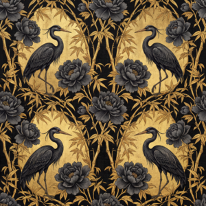 Black & Gold Chinoiserie Seamless Pattern – Luxury Digital Download