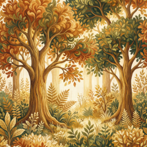 Golden Forest Embrace Seamless Pattern – Luxury Digital Download
